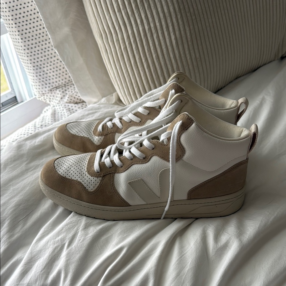 Veja White and Tan High-Top Sneakers